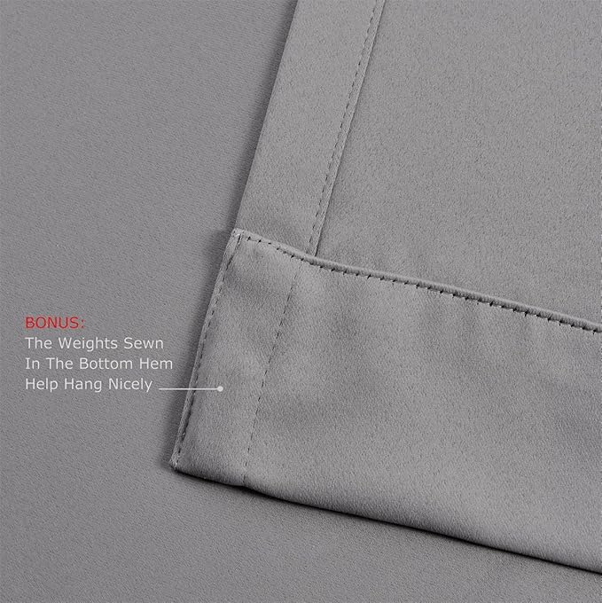 MIUCO Room Darkening Soild Grommet Window Blackout Curtains Two Panels for Bedroom 52x95 Inch Grey, Bonus 2 Tie Backs Included