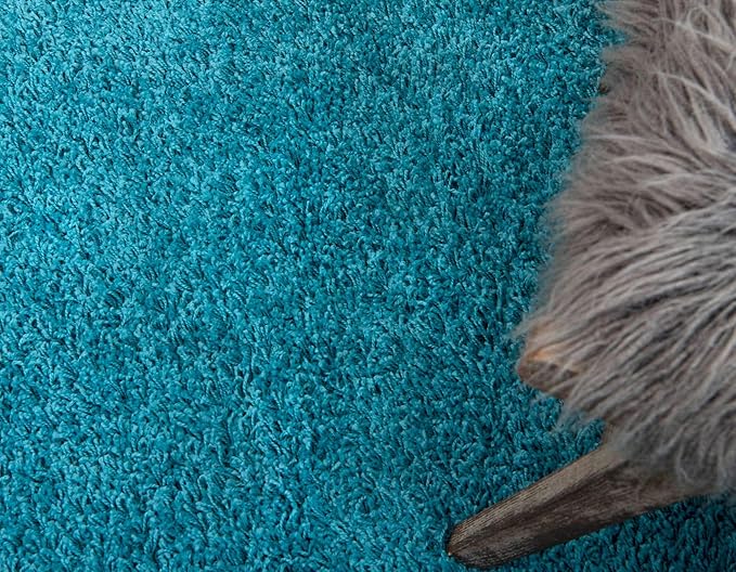 Unique Loom Solid Shag Collection Area Rug (2' 6" x 16' 5" Runner, Deep Aqua Blue)
