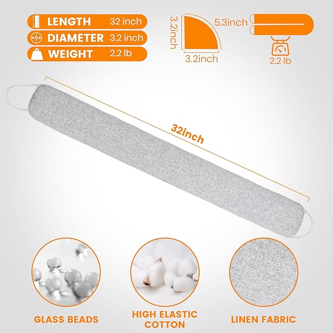 TORRAMI Under Door Draft Stoppers 32 Inch, Heavy Triangle Stop Draft Block Cold Air/Wind/Breeze Noise Blocker Door Sweeps Weather Stripping Bottom Seal Light Gray