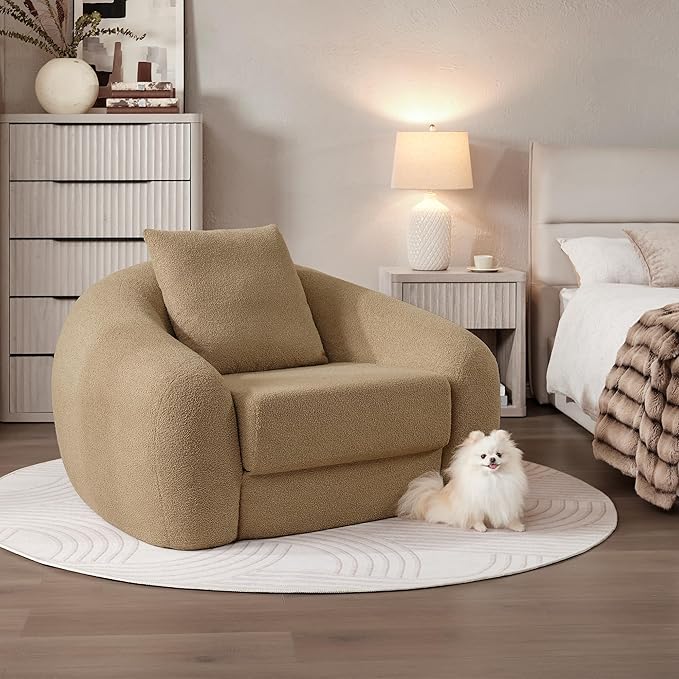 SICOTAS Curved Sofa Couch Bed for Living Room Convertible Futon Cloud Boneless Sleeper Chair Pull Out Floor Couch with Deep Seat Sofa Set Foam No Assembly Required for Bedroom Apartment Office, Brown