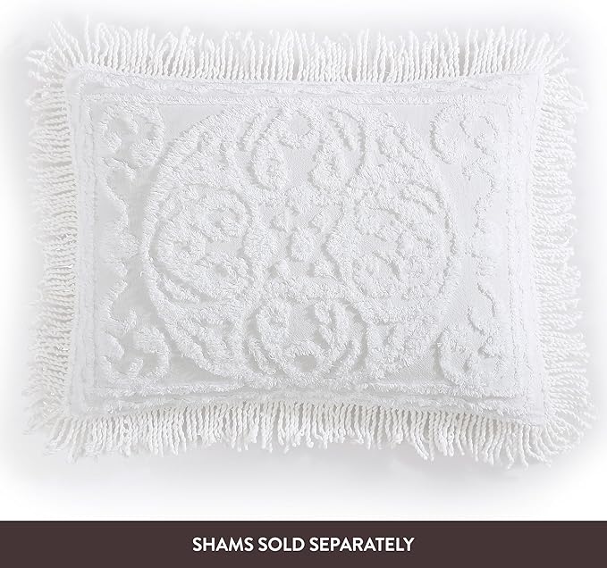 Beatrice Home Fashions Medallion Chenille Bedspread, Full, White