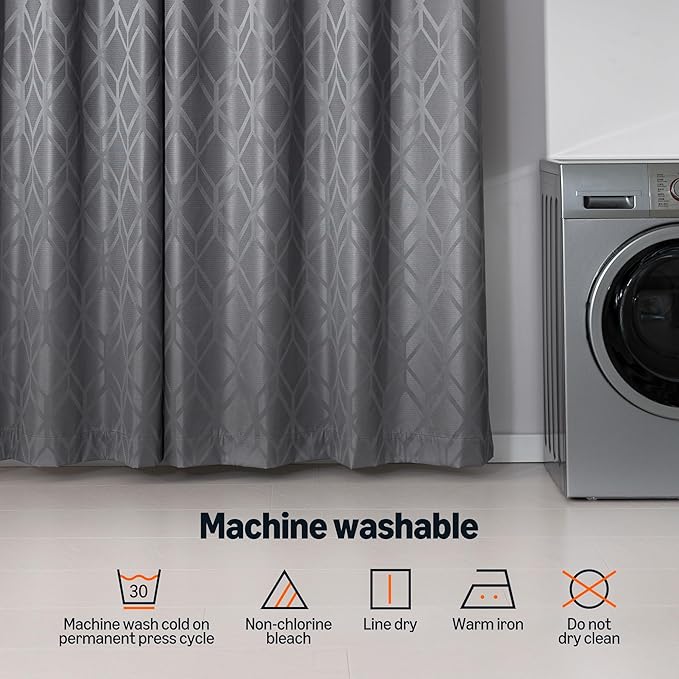 Amazon Basics Jacquard 2-Piece 100% Blackout Curtains, Living Room and Bedroom Drapes, Thermal Insulated Window Treatment, 52"x63", Grey