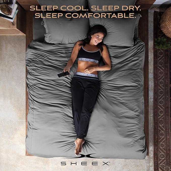 SHEEX - Original Performance Sheets Set (Twin/Twin XL) Bright White - Cooling Sheets - Moisture Wicking - 1 Flat Cooling Sheet, 1 Fitted Cooling Sheet, 1 Pillow Cover - Wrinkle Free - Sleep Aid