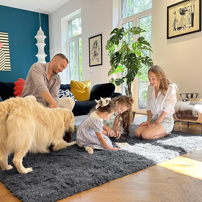 OLANLY 2x4 Machine Washable Runner Rugs for Hallway, Soft Fluffy Shaggy Bedside Rugs for Bedroom, Living Room, Indoor Floor Carpet for Kids Girls and Boys, Nursery Rooms, Home Decor Aesthetic, Grey