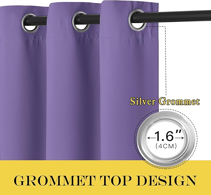 NICETOWN Blackout Short Curtain 63 inches Long for Windows, Thermal Insulated Curtain Grommet Room Darkening Window Treatment for Bedroom/Living Room, 1 Panel, W46 x L63, Lilac Purple