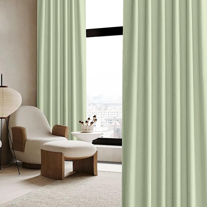 RYB HOME Sage Green Velvet Chenille Curtains 84 Inches for Bedroom Living Room Office, 100% Blackout Thermal Insulated Soundproof Window Curtains & Drapes with Back Tab, W52 x L84, 2 Panels
