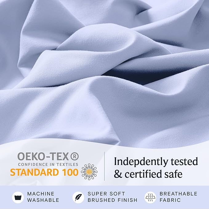 LuxClub 3 PC Twin Sheet Set, Deep Pockets Wrinkle Free Cooling Bed Sheets Hotel Bedding for Women, Men, Kids & Teens, Includes 1 Fitted Sheet, 1 Flat Sheet and 1 Pillowcase-Silky Soft Sky Blue