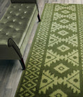 Custom Length Hallway Runner Rug,Slip Resistant,Southwestern Green, 26 Inch X 20 feet, Sold and Priced Per Foot