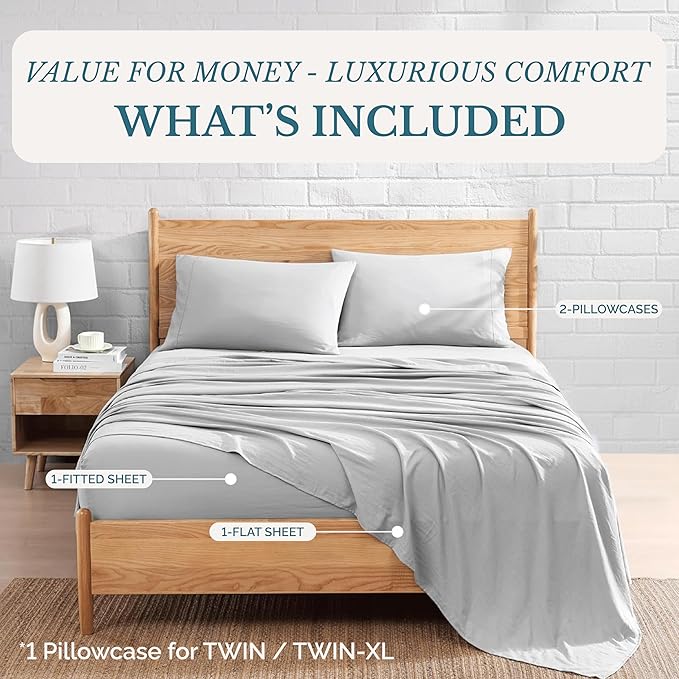 Casa Platino Full Bed Set, Pre-Washed Ultra Soft & Breathable Full Bed Sheets Set, Brushed Microfiber Sheets Full Size, Fade Resistant Full Size Sheets Set with Deep Pockets - Silver