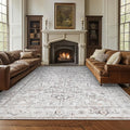 jinchan 8x10 Machine Washable Area Rugs for Living Room - Vintage Floral Stain Resistant Low Pile Ultra-Thin Non Slip Accent Rug for Bedroom Kitchen Dining Room Home Office (8x10ft,Taupe)