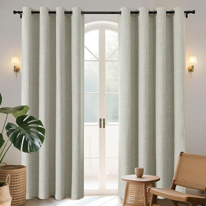 Joydeco Blackout Curtains 96 Inches Long 2 Panels Burg, Room Darkening Curtains for Bedroom, 100% Black Out Textured Thermal Drapes Privacy Protection 2 Panels Set(W52 x L96 Inch, Light Beige)