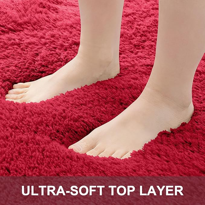 OLANLY 3x5 Machine Washable Small Bedside Rug, Soft Fluffy Shaggy Rugs for Living Room, Bedroom, Indoor Floor Carpet for Kids Girls and Boys, Preppy Dorms, Nursery, Home Decor Aesthetic, Red