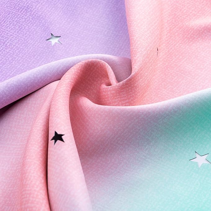XiDi Dream Star Blackout Curtains for Kids Rooms Girl Princess Curtain for Daughter Bedroom Window (Pink Purple Green, W52 X L72)