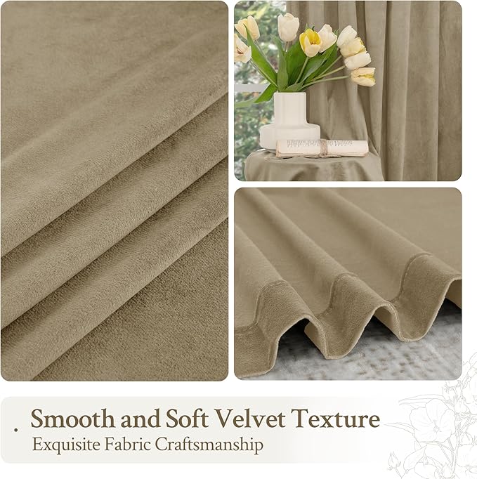 LAMIT Velvet Curtains 102 Inch for Living Room, Thick Thermal Insulated Drapes Room Darkening Country Decor Back Tab and Rod Pocket Panels for Bedroom, 2 Panels, Dark Taupe, 52 x 102 Inch