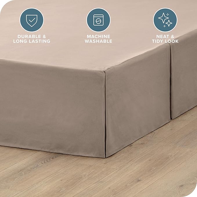 Bare Home Queen Bed Skirt - 15-Inch Tailored Drop Easy Fit - Bed Skirt for Beds - Center & Corner Pleats (Queen, Taupe)
