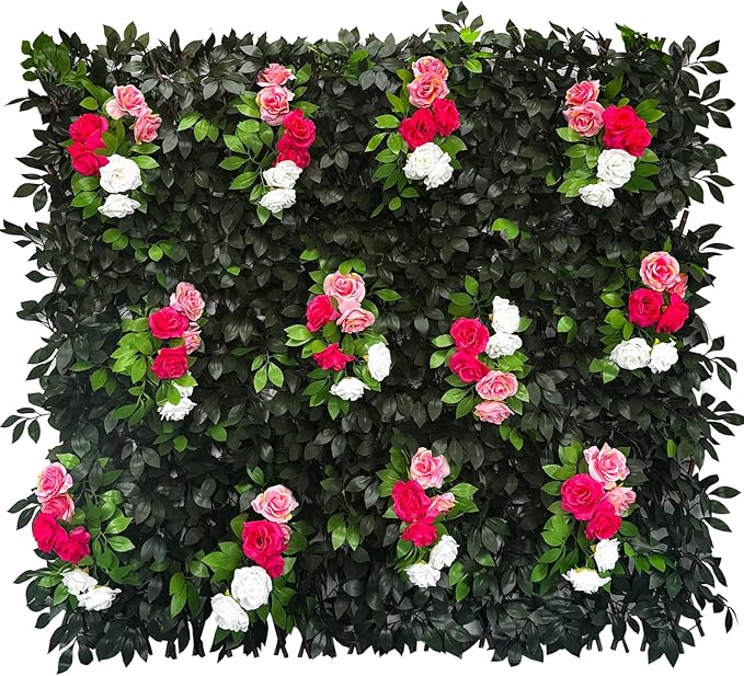 Sumery Expandable Fence Privacy Screen for Balcony Patio Outdoor,Decorative Faux Ivy Fencing Panel,Artificial Hedges (Single Sided Leaves) (2, Branches -Colorful Rose)
