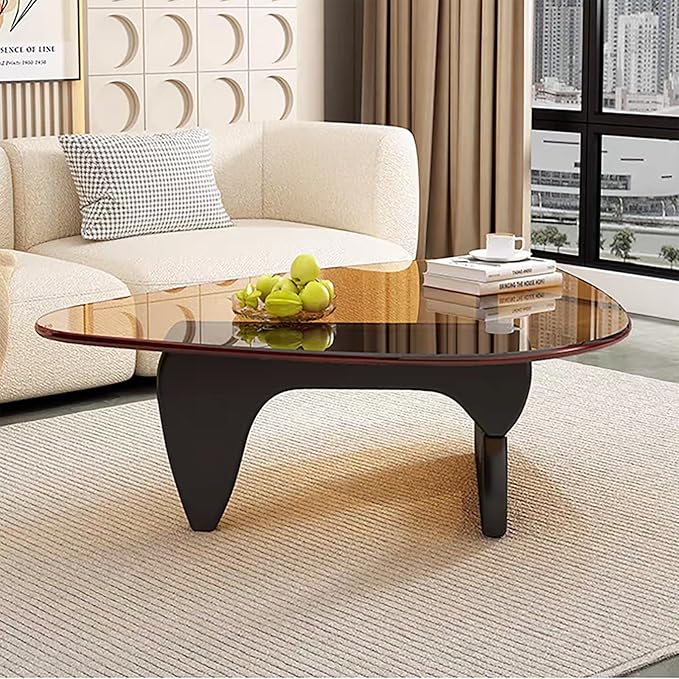 Modern Glass Coffee Table for Living Room, Mid Century Coffee Table, Small Coffee Tables, Suitable for Bedroom Living Room Reception Office Tables (Black/Brown, Medium)