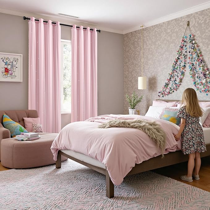 XiDi Pink Curtains for Bedroom, Girls Room Blackout Curtains, Kids Room Darkening Curtains, Light Pink Decor, 1 Panel Light Pink/34/72/1