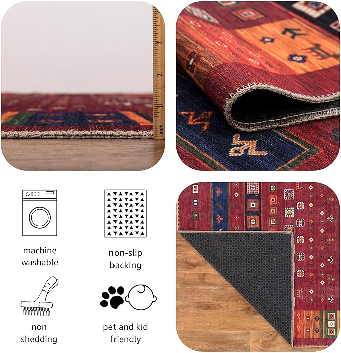 Keen Home Design 2x12 Rug - Machine Washable Runner Rug with Non-Slip Backing, Ideal for Hallway, Entryway, Kitchen, Laundry Room - Vintage, Easy Clean, Durable, Low Pile - (2'6" x 12')