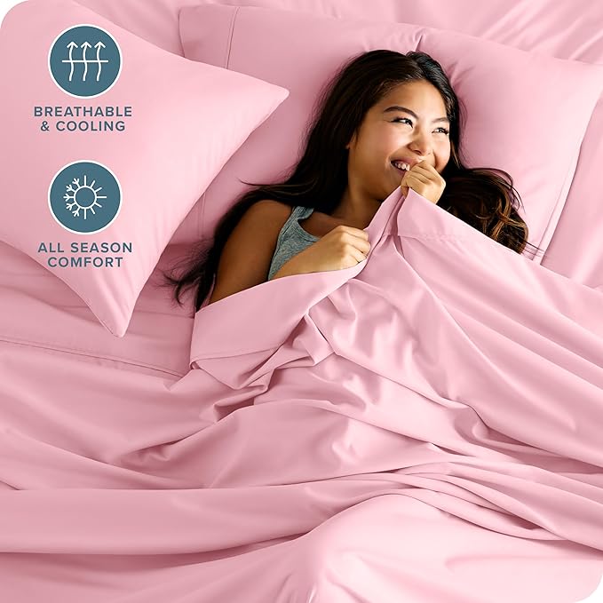 Bare Home Hotel Luxury Queen Sheet Set, Extra Soft - 6 Piece Set - Deep Pockets - Easy Fit - Cooling & Breathable - Wrinkle, Fade, Stain Resistant - Includes 4 Pillowcases (Queen, Light Pink)