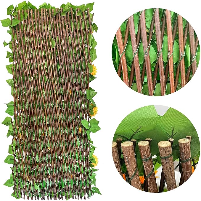 Sumery Expandable Fence Privacy Screen for Balcony Patio Outdoor,Decorative Faux Ivy Fencing Panel,Artificial Hedges (Single Sided Leaves) (2, Sunflowers)