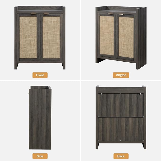 SICOTAS Shoe Storage Cabinet Set of 3, Large Capacity Rattan Shoe Cabinet for Entryway, 6-Tier 41" Tall Shoe Cabinet, Farmhouse Wooden Storage Cabinet for Living Room Hallway, Black Oak