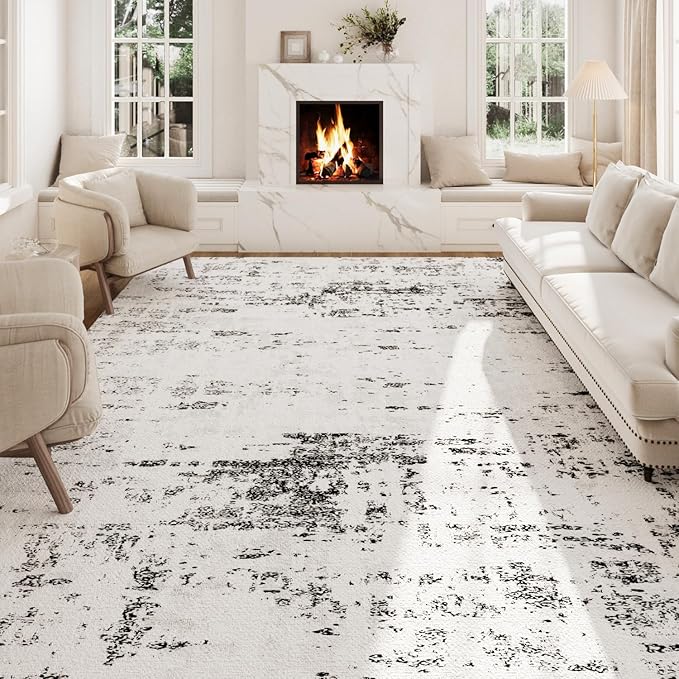 Area Rugs 8x10, Modern Abstract Machine Washable Rugs for Living Room Thin Carpet Indoor Floor Non-Shedding Carpets for Bedroom Dining Room Farmhouse Home Office | Black White