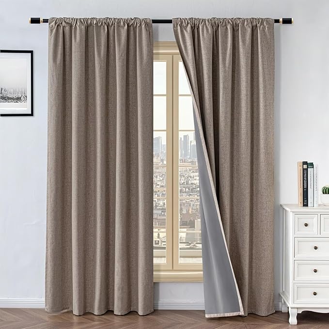 100% Blackout Curtains for Living Room, 96 Inch Curtains 2 Panel Set Light Blocking, Back Tab & Rod Pocket Thermal Insulated Drapes Bedroom Windows Home Decor(52W × 96L inch, Linen)