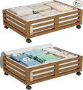 Wisuce Bamboo Under Bed Storage Containers- Underbed Organizer with Wheels with Large Dust Bag,Sturdy Wood Rolling Under the Bed Shoe Storage Organizer Drawer 2 Packs (Walnut, Small)