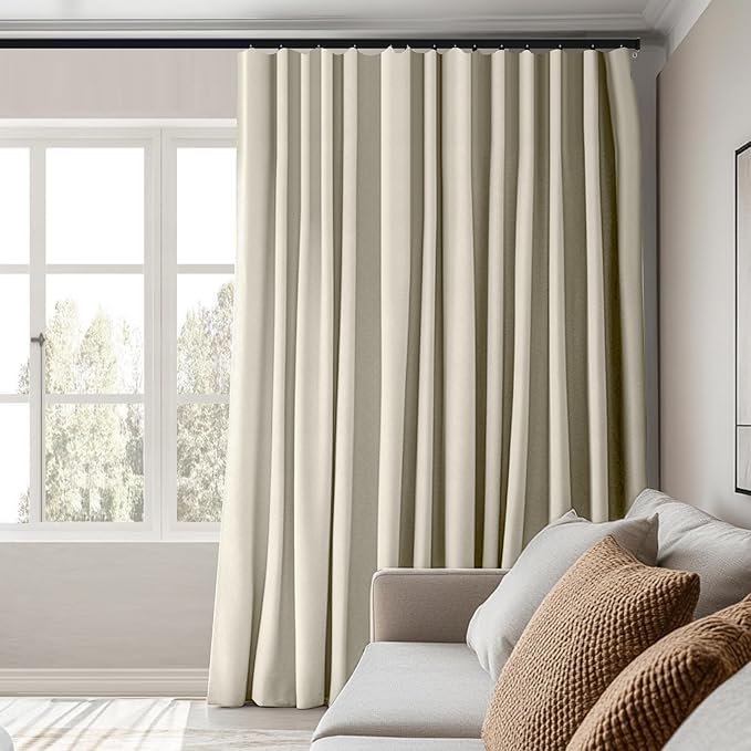 Room Divider Curtains Total Blackout Privacy Curtain Panel Room Thermal Insulated Noise Reduction Curtains for Bedroom Window Living Room Ceiling Track Curtain W 10 ft × H 9 ft Beige
