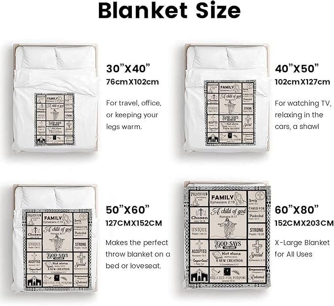 Bible Verse Christian Gift Blanket 60"x80", Inspirational Faith Throw for Believers, I Am a Child of God Blanket,Baptism Spiritual Gifts for Catholic Men Women