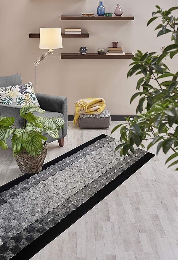 Custom Length Hallway Runner Rug,Slip Resistant,Checkered Black, 26 Inch X 3 feet, Doormat, Sold and Priced Per Foot