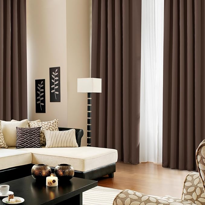 Deconovo Blackout Curtains for Kitchen Window Back Tab and Rod Pocket Curtains Room Darkening Curtains 52Wx45L Inch Brown 2 Panels