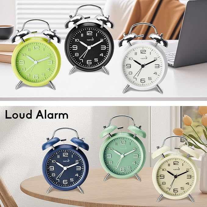 (Loud Alarm for Deep Sleepers 4'' Twin Bell Alarm Clock, Stereo Digital Dial Alarm Clock with Backlight for Bedroom and Home Decoration(Cream Cheese)