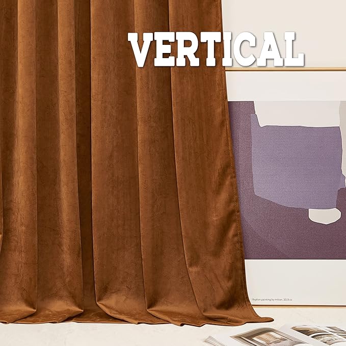 RYB HOME Plush Velvet Curtains, Heavy Duty Back Tab Decorative Window Drapes Privacy Room Darkening Covering for Living Room Playroom, Golden Oak, W52 x L108 inches, Set of 2 Panels