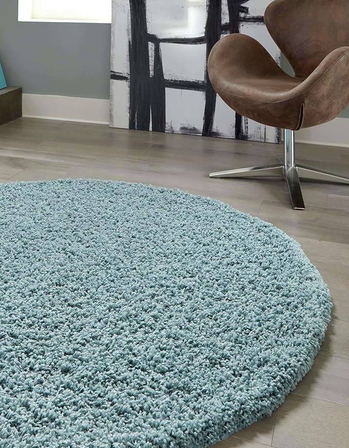 Unique Loom Solid Shag Collection Area Rug (7' 1" Round Light Slate Blue)