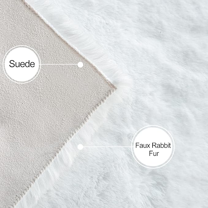 White Faux Bunny Fluffy Fur Rug Washable Area Rugs for Living Room Nursery Rugs for Bedroom 2x3 Rectange Rug Cute Home Décor