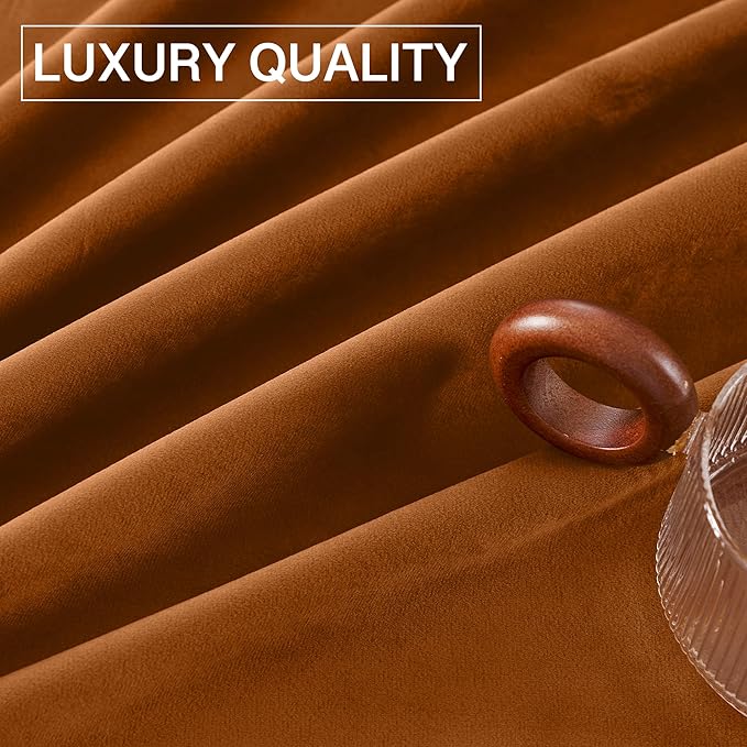 StangH Curtains 96 inches Long Burnt Orange Velvet Blackout Thermal Insulated Sliding Door Drapes Rod Pocket Privacy Room Dividers for Bedroom/Living Room, W42 x L96, 2 Panels