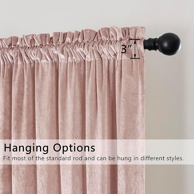 SMILETIME Pink Crushed Velvet Curtains 52x84inch Rod Pocket Luxurious Thermal Insulated Soundproof Drapes Soft and Durable Light-Filtering Window Treatments for Living Room Bedroom, 2 Panels