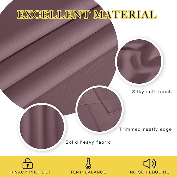 NICETOWN Blackout Dry Rose Curtain 84 inches Long for Bedroom - Thermal Insulated Grommet Room Darkening Window Treatment Sound Dampening Drape for Living Room (W52 x L84, 1 Panel)