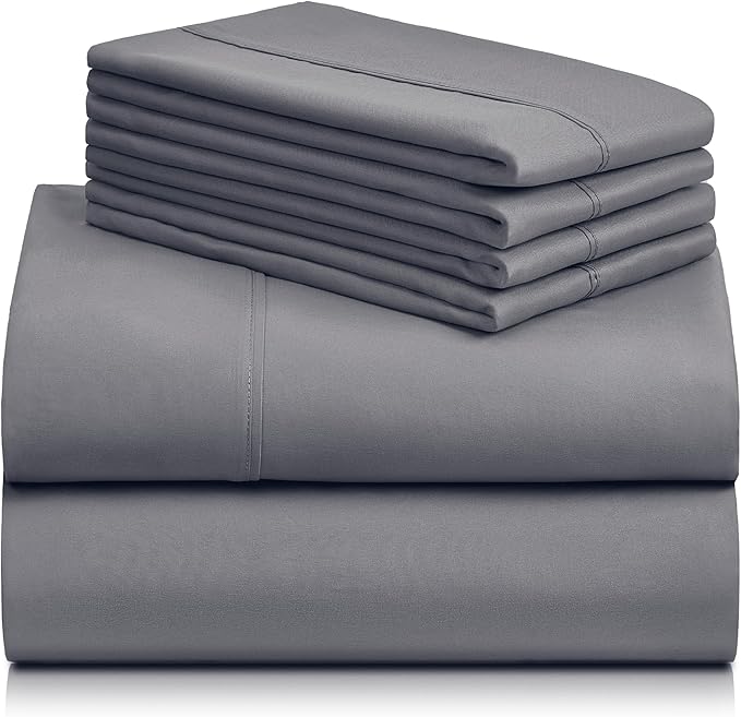 LuxClub 4 PC Extra Deep Pocket Queen Sheet Set, Wrinkle Free Cooling Bed Sheets Hotel Bedding for Women, Men, Includes 1 Fitted Sheet, 1 Flat Sheet and 2 Pillowcases- Light Grey