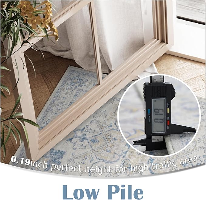 jinchan Runner Rug 2x6 Machine Washable Hallway - Vintage Floral Non-Slip Low-Pile Soft Ultra-Thin Kitchen Rug Distressed Carpet Runner for Farmhouse Bedroom Entryway Laundry Room(2x6ft, Blue)