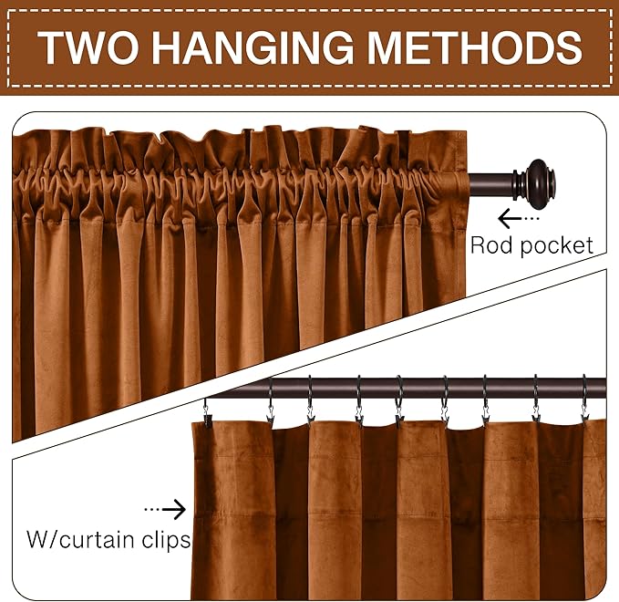 StangH Burnt Orange Curtains for Halloween Home Decoration Luxury Velvet Room Darkening Noise Reducing Sliding Door Panels for Living Room/Backdrops, W42 x L90, 2 Panels