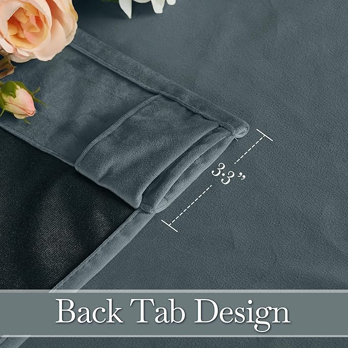 RYB HOME Dusty Blue Velvet Drapes for Baby Boy Bedroom, Thermal Insulated, Light Blocking, Floor-Length Back Tab Velvet Curtains for Modern Home Decor, 52" W x L96 L, 2 Panels Set