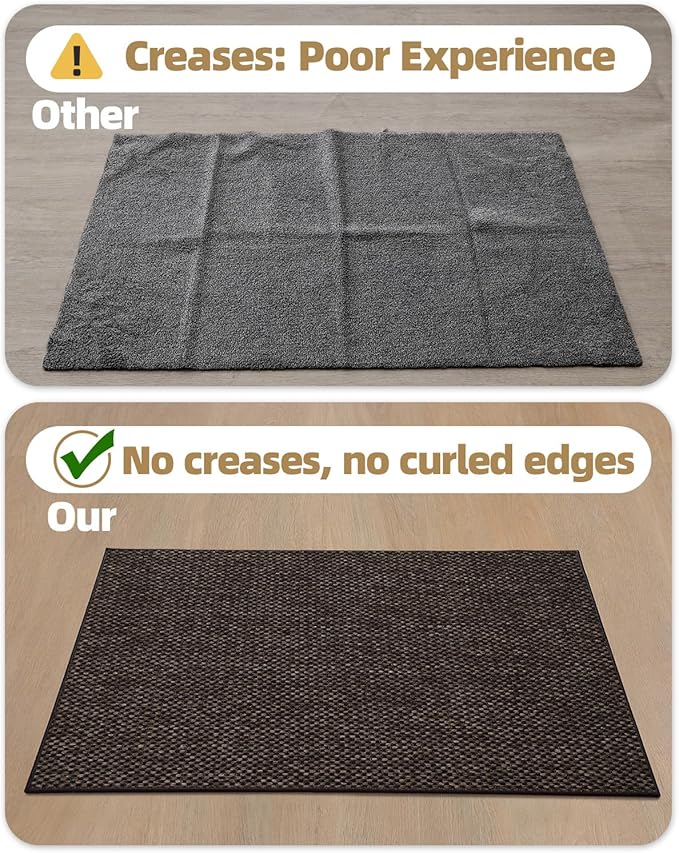 Color&Geometry Ultra-Thin Indoor Door Mat, 27"x59" Low-Profile Non-Slip Entryway Rug with Modern Geometric Texture, Washable Doormat for Entrance, Front Doors, Brown (Rolled-up NO Creases)