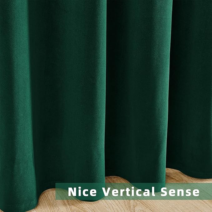 Joydeco Dark Green Velvet Curtains 72 Inches Long, Luxury Grommet Blackout Curtain 2 Panels, Thermal Insulated Privacy Room Darkening Window Drapes for Bedroom Living Room Home Theatre (52Wx72L)