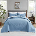 CHIXIN Oversized Bedspread Coverlet Set King Size - Lightweight Bedding Cover - Ultrasonic Quilting - 5 Piece Reversible Bedspread - Vintage Rose Pattern (King, Ashley Blue)