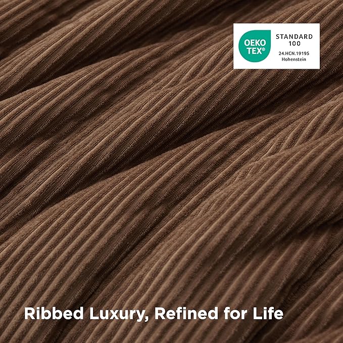 Bedsure Luxury Velvet Quilt King Size - Lightweight Velvet Brown Fluffy Comforter Set, Oversized Corduroy Bedspread Coverlet Winter Bedding Set, Pet-Friendly, Tear-Resistant, Ultra-Soft, 106"x96"