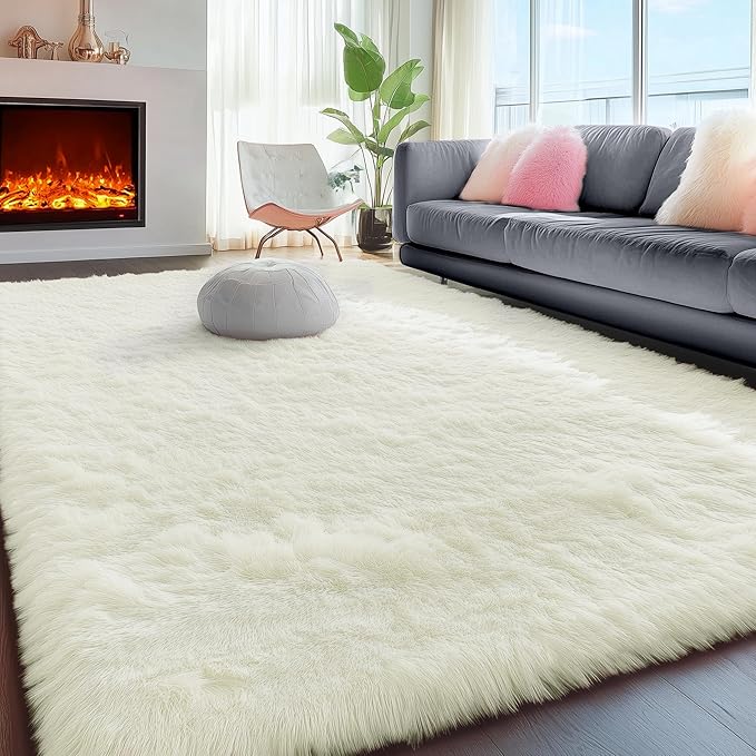 PAGISOFE Soft Living Room Rug 8x10, Cream Rugs for Bedroom, Plush Fuzzy Large Carpet for Rooms, Ivory Kids Rugs Home Decor Aesthetic,Non-Slip and Washable Large Rug for Nursery Decor Boys Man