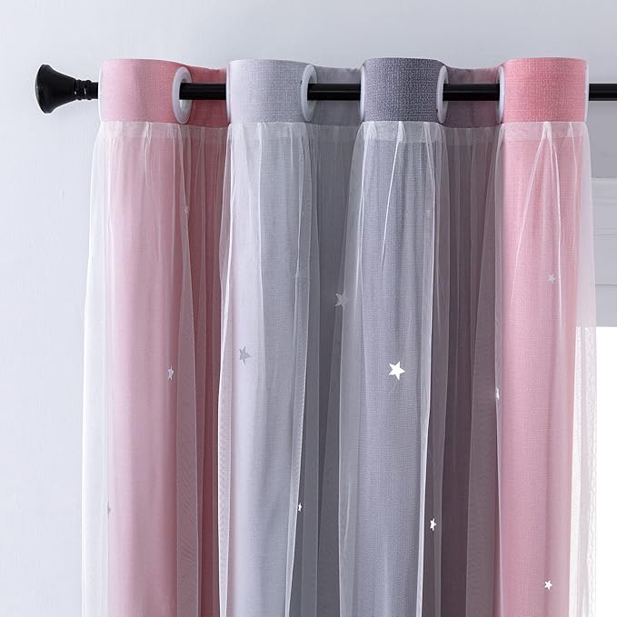 XiDi Curtains for Bedroom Decor, Rainbow Pink-Grey-52-90